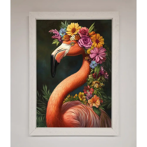 Pink Flamingo Floral Framed Poster - A3 (29.7 x 42 cm) / White - Framed Print