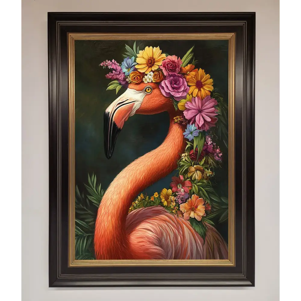Pink Flamingo Floral Framed Poster - B0 (100 x 141 cm) / Black Gold - Framed Print