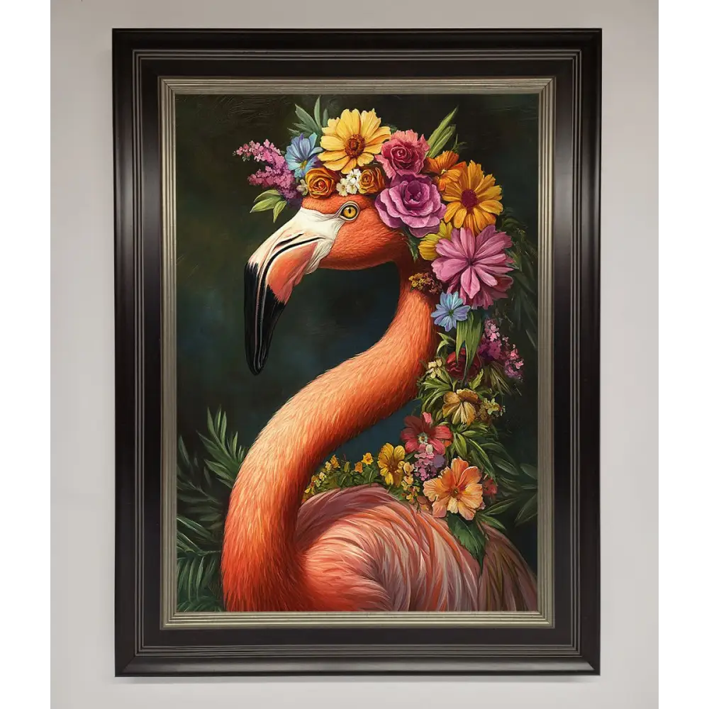 Pink Flamingo Floral Framed Poster - B0 (100 x 141 cm) / Black Silver - Framed Print