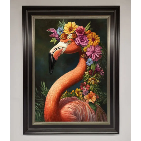 Pink Flamingo Floral Framed Poster - B0 (100 x 141 cm) / Black Silver - Framed Print