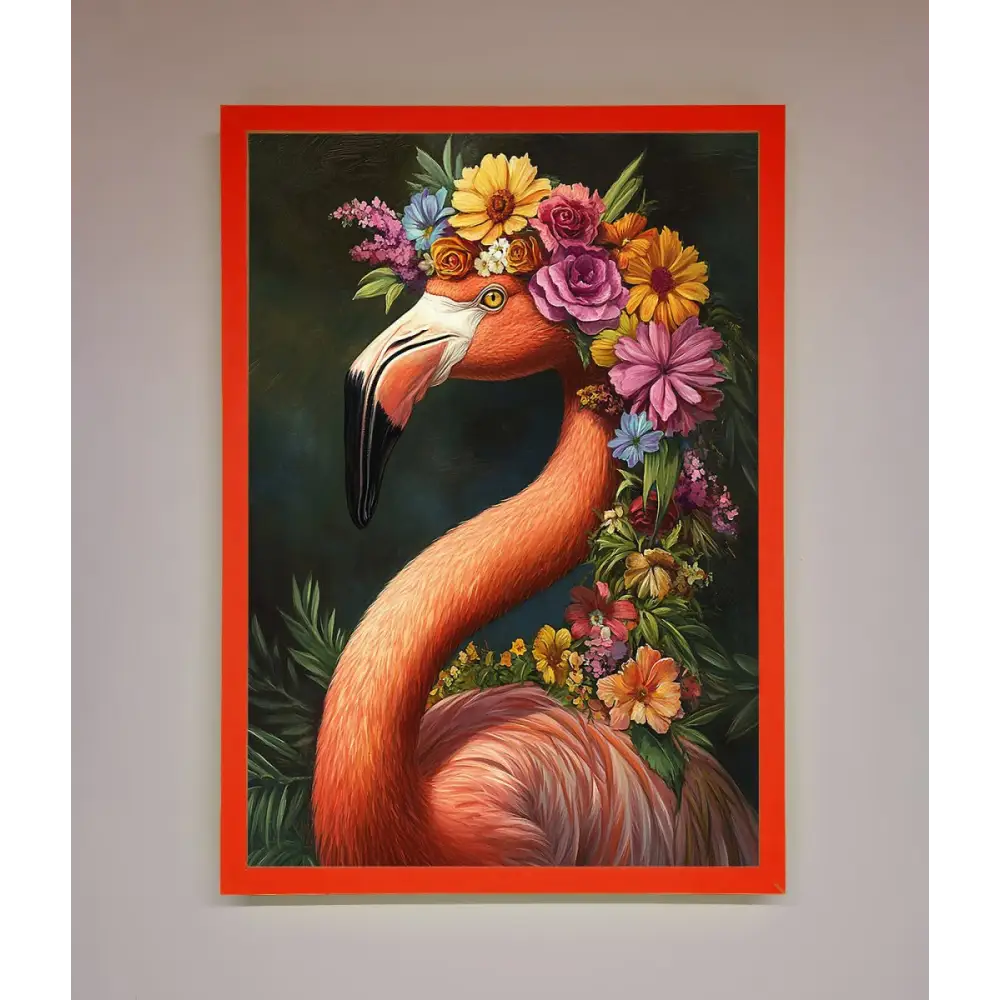 Pink Flamingo Floral Framed Poster - B0 (100 x 141 cm) / Neon Red - Framed Print