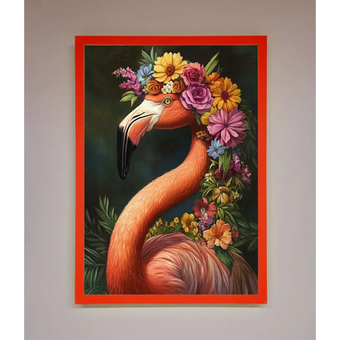 Pink Flamingo Floral Framed Poster - B0 (100 x 141 cm) / Neon Red - Framed Print