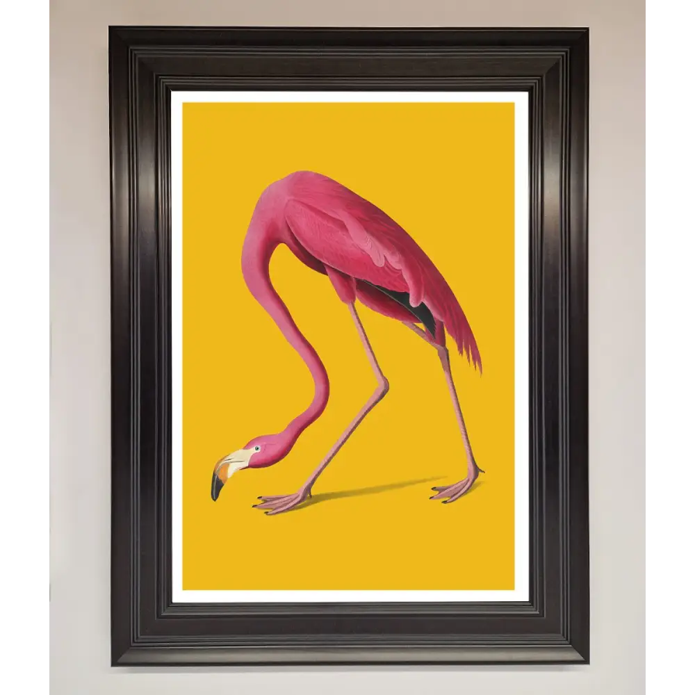Pink Flamingo On Yellow Framed Print - A1 (59.4 x 84.1 cm) / Matt Black - Framed Print