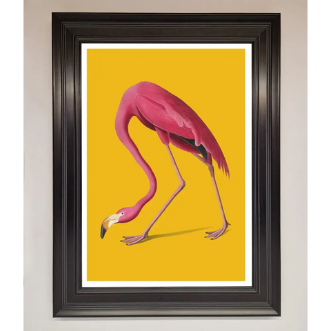 Pink Flamingo On Yellow Framed Print - A1 (59.4 x 84.1 cm) / Matt Black - Framed Print