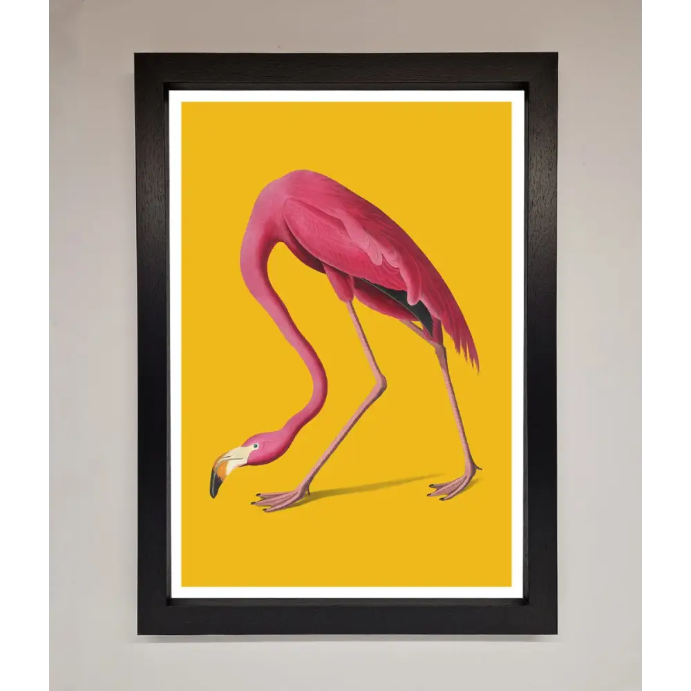 Pink Flamingo On Yellow Framed Print - A3 (29.7 x 42 cm) / Black - Framed Print
