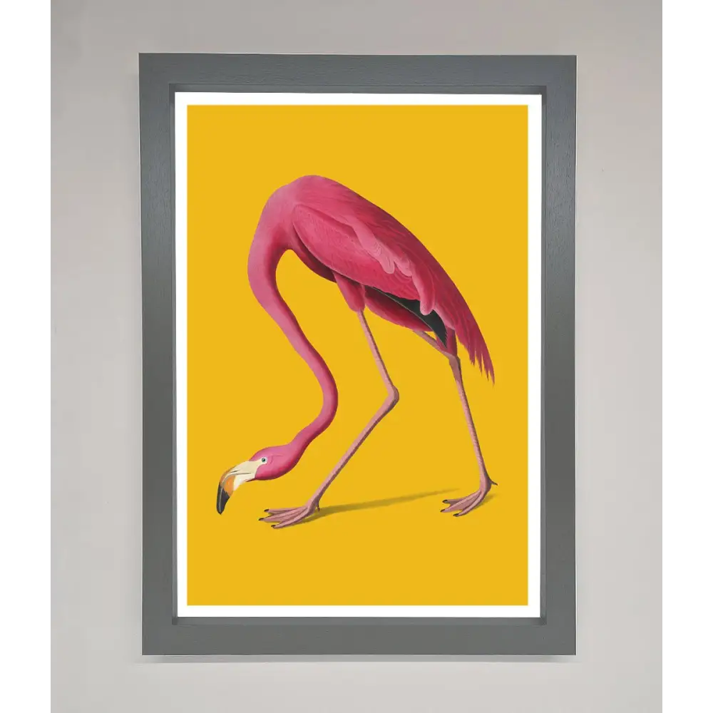 Pink Flamingo On Yellow Framed Print - A3 (29.7 x 42 cm) / Dark Grey - Framed Print