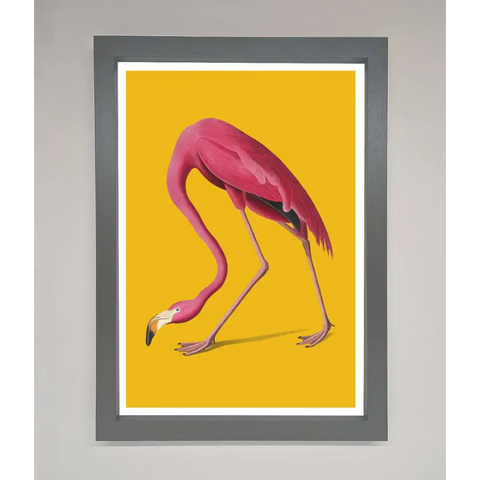 Pink Flamingo On Yellow Framed Print - A3 (29.7 x 42 cm) / Dark Grey - Framed Print