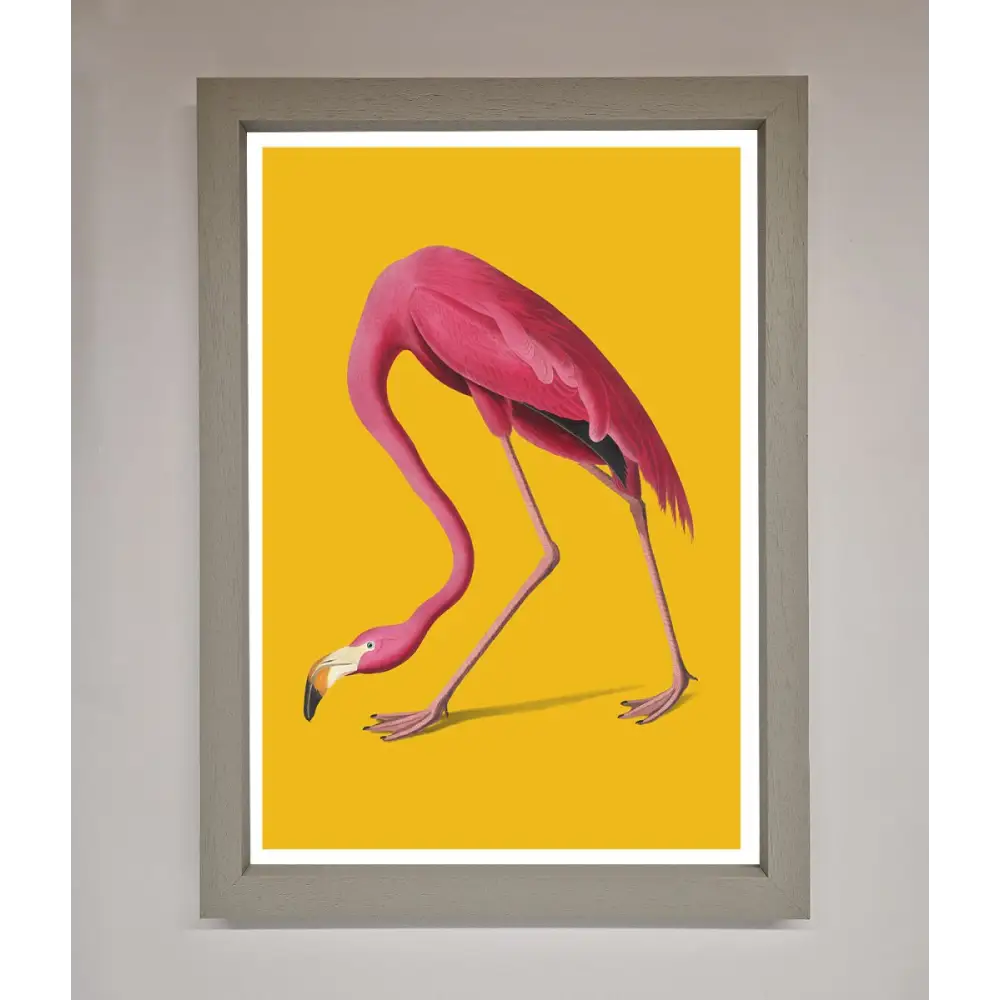 Pink Flamingo On Yellow Framed Print - A3 (29.7 x 42 cm) / Grey - Framed Print