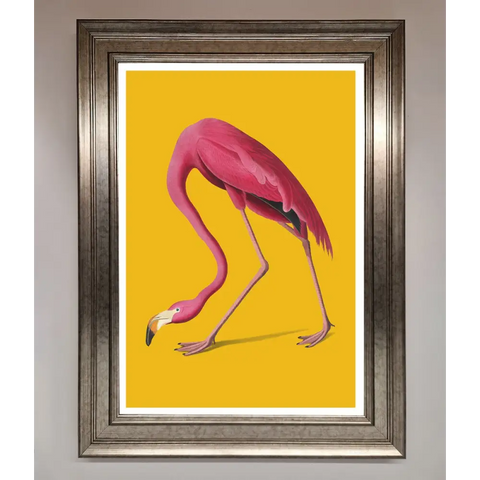 Pink Flamingo On Yellow Framed Print - A3 (29.7 x 42 cm) / Silver - Framed Print