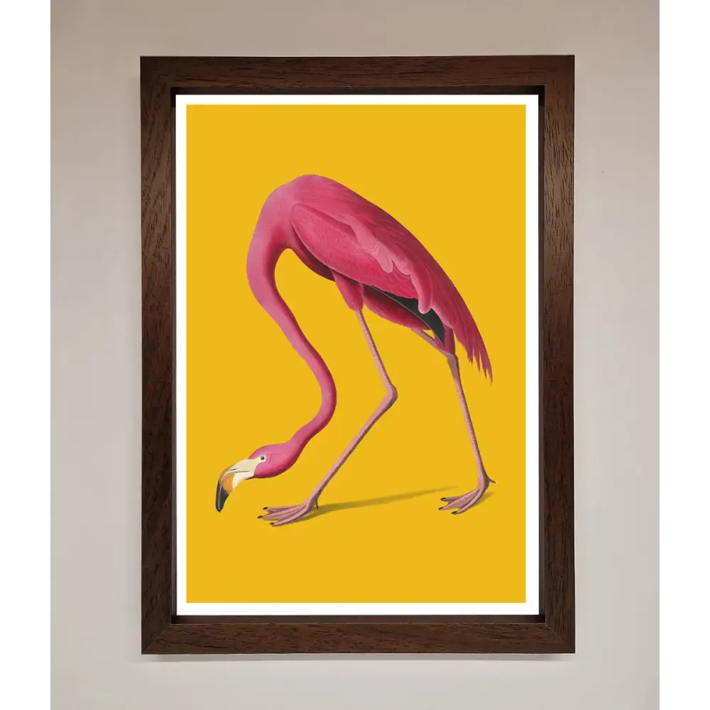 Pink Flamingo On Yellow Framed Print - A3 (29.7 x 42 cm) / Walnut - Framed Print