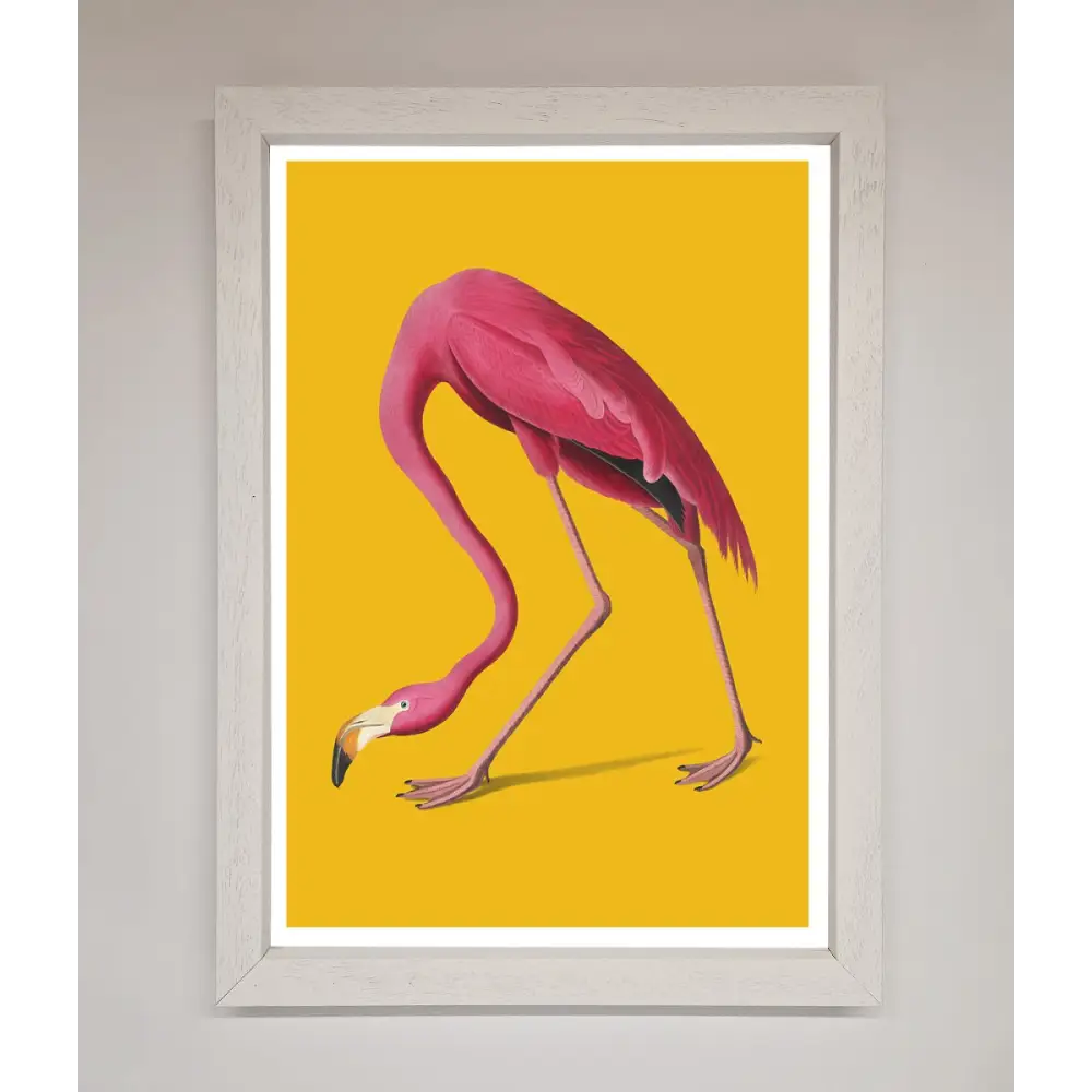 Pink Flamingo On Yellow Framed Print - A3 (29.7 x 42 cm) / White - Framed Print