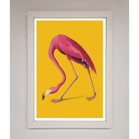 Pink Flamingo On Yellow Framed Print - A3 (29.7 x 42 cm) / White - Framed Print