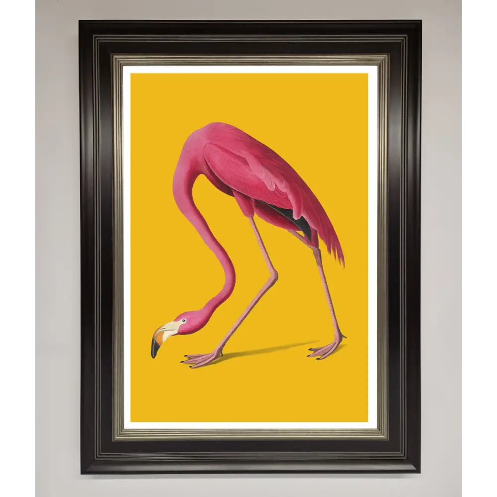 Pink Flamingo On Yellow Framed Print - B0 (100 x 141 cm) / Black Silver - Framed Print