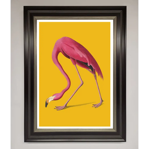 Pink Flamingo On Yellow Framed Print - B0 (100 x 141 cm) / Black Silver - Framed Print