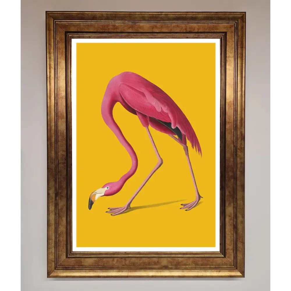 Pink Flamingo On Yellow Framed Print - B0 (100 x 141 cm) / Bronze - Framed Print