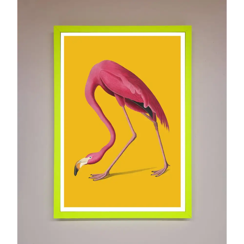 Pink Flamingo On Yellow Framed Print - B0 (100 x 141 cm) / Neon Green - Framed Print