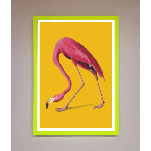 Pink Flamingo On Yellow Framed Print - B0 (100 x 141 cm) / Neon Green - Framed Print