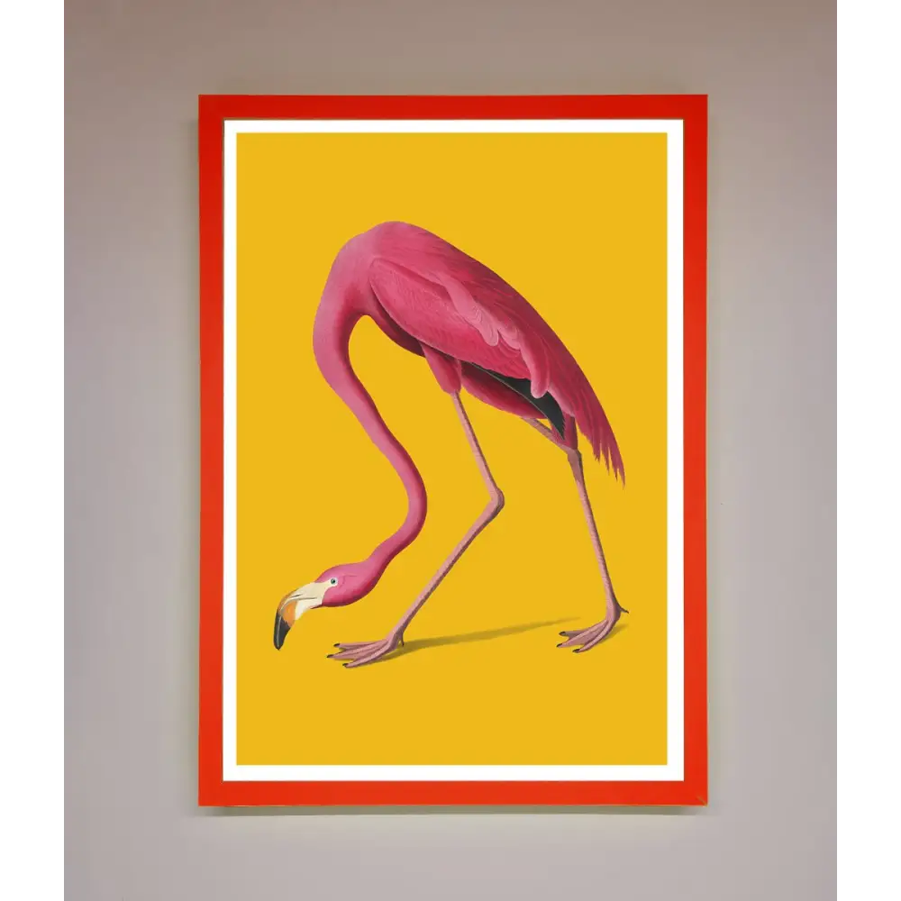 Pink Flamingo On Yellow Framed Print - B0 (100 x 141 cm) / Neon Red - Framed Print