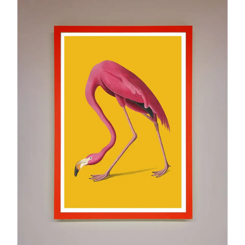 Pink Flamingo On Yellow Framed Print - B0 (100 x 141 cm) / Neon Red - Framed Print