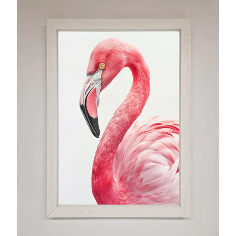 Pink Flamingo Stare Framed Print - A3 (29.7 x 42 cm) / White - Framed Print