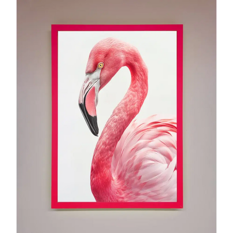 Pink Flamingo Stare Framed Print - B0 (100 x 141 cm) / Neon Pink - Framed Print