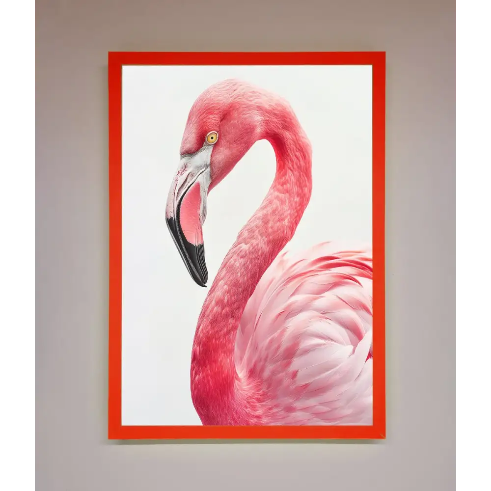 Pink Flamingo Stare Framed Print - B0 (100 x 141 cm) / Neon Red - Framed Print