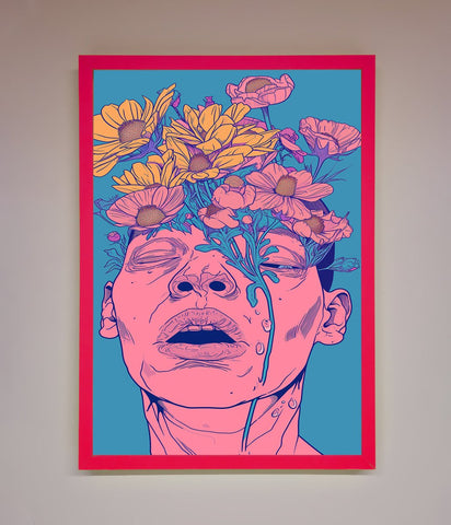 Pink Flowers On Face Framed Wall Art