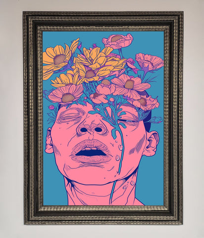 Pink Flowers On Face Framed Wall Art