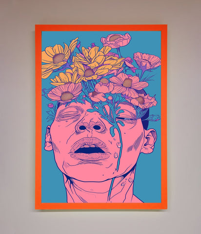 Pink Flowers On Face Framed Wall Art