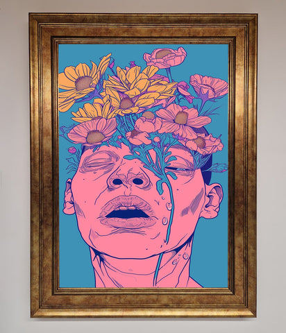 Pink Flowers On Face Framed Wall Art