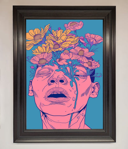 Pink Flowers On Face Framed Wall Art