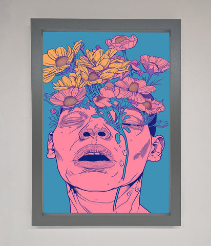 Pink Flowers On Face Framed Wall Art