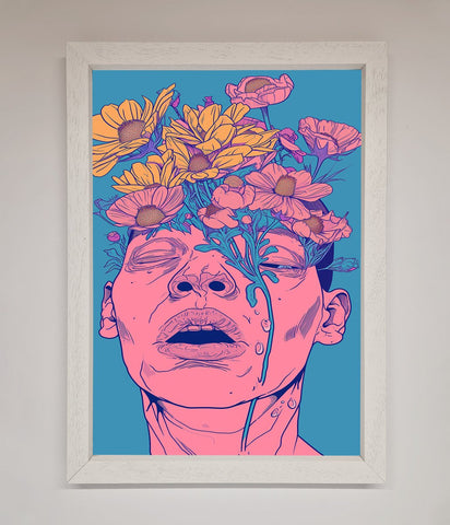 Pink Flowers On Face Framed Wall Art