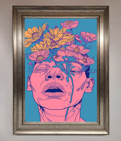 Pink Flowers On Face Framed Wall Art