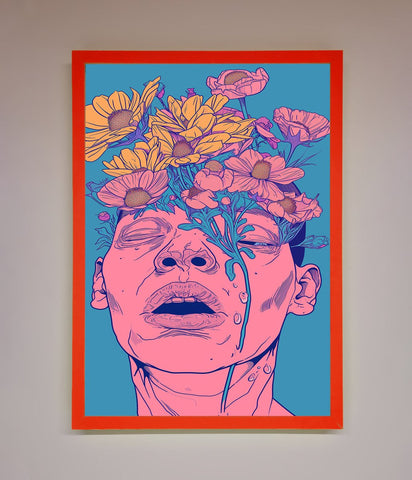 Pink Flowers On Face Framed Wall Art