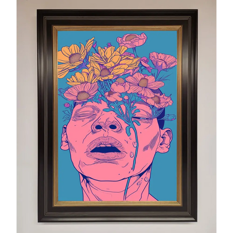 Pink Flowers On Face Framed Wall Art - A3 (29.7 x 42 cm) / Black Gold - Framed Print