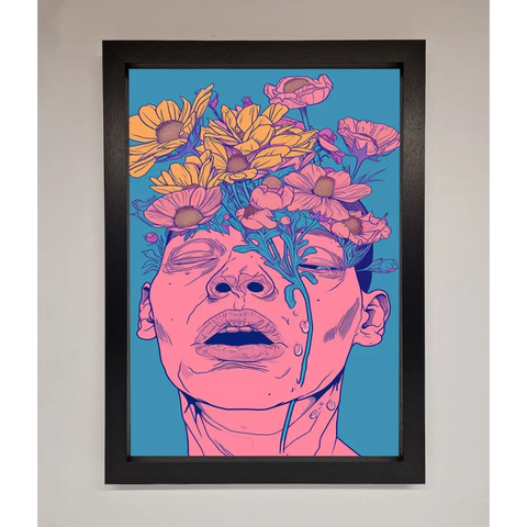 Pink Flowers On Face Framed Wall Art - A3 (29.7 x 42 cm) / Black - Framed Print