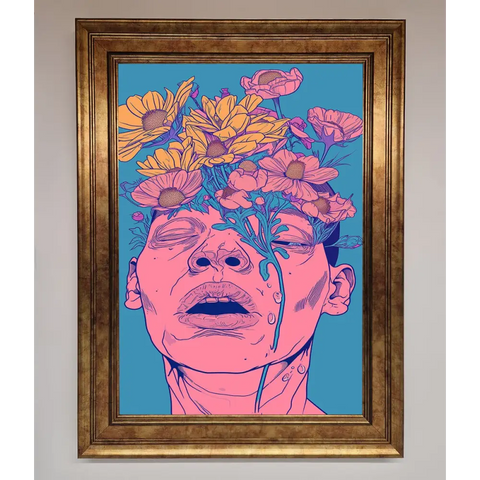 Pink Flowers On Face Framed Wall Art - A3 (29.7 x 42 cm) / Bronze - Framed Print