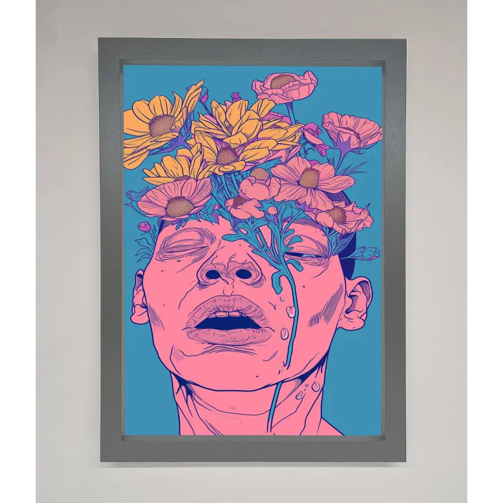 Pink Flowers On Face Framed Wall Art - A3 (29.7 x 42 cm) / Dark Grey - Framed Print