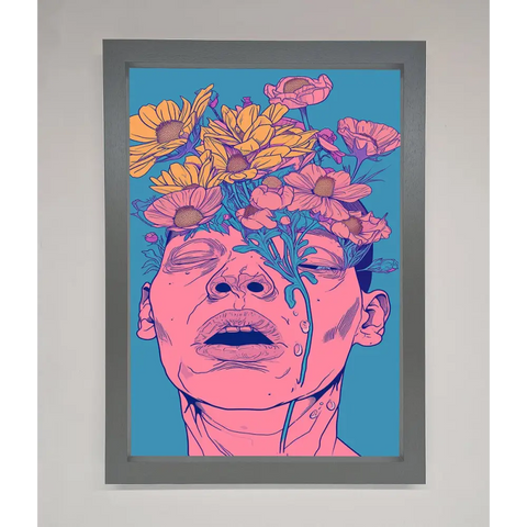 Pink Flowers On Face Framed Wall Art - A3 (29.7 x 42 cm) / Dark Grey - Framed Print