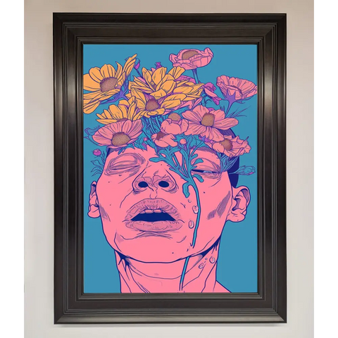 Pink Flowers On Face Framed Wall Art - A3 (29.7 x 42 cm) / Matt Black - Framed Print