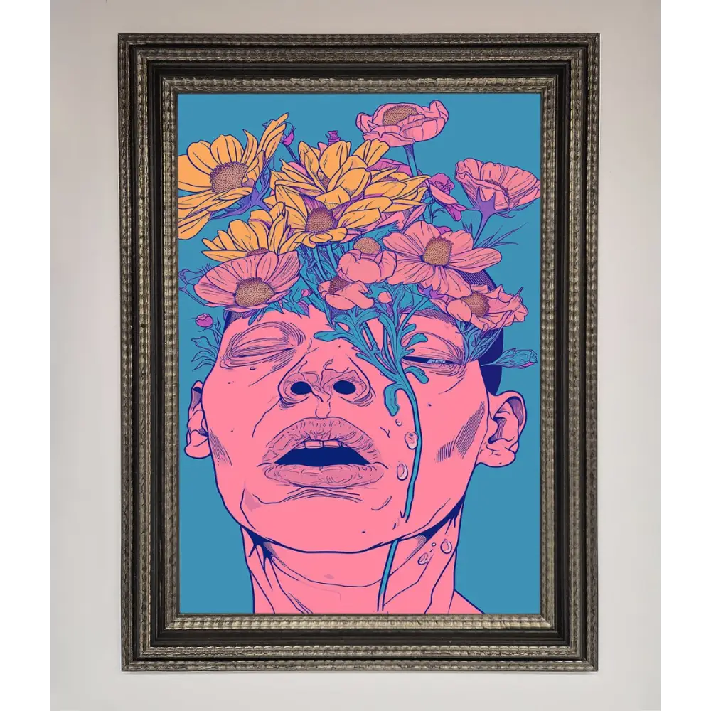 Pink Flowers On Face Framed Wall Art - A3 (29.7 x 42 cm) / Ornate Silver Black - Framed Print