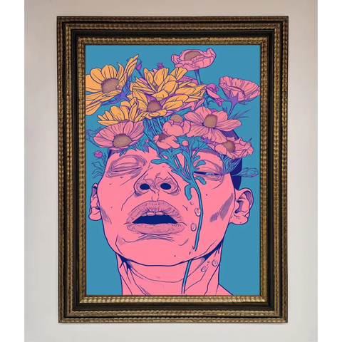 Pink Flowers On Face Framed Wall Art - A3 (29.7 x 42 cm) / Ornate Gold Black - Framed Print