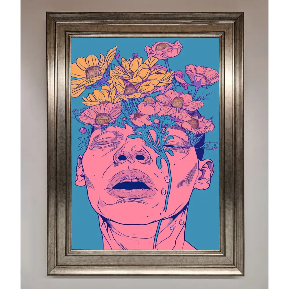 Pink Flowers On Face Framed Wall Art - A3 (29.7 x 42 cm) / Silver - Framed Print