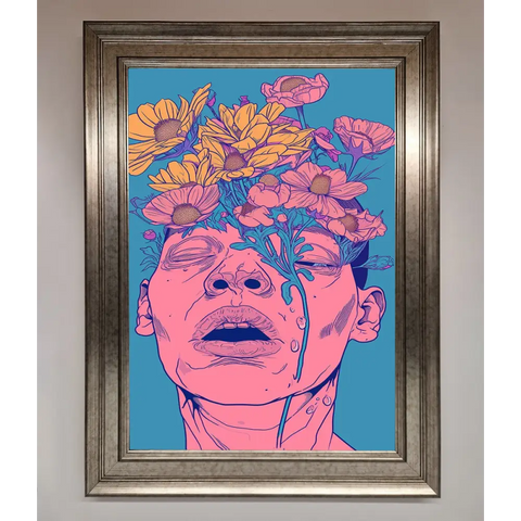 Pink Flowers On Face Framed Wall Art - A3 (29.7 x 42 cm) / Silver - Framed Print