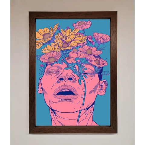 Pink Flowers On Face Framed Wall Art - A3 (29.7 x 42 cm) / Walnut - Framed Print