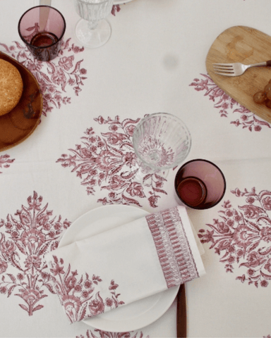 Varmala Hand Block Print Pink Tablecloth
