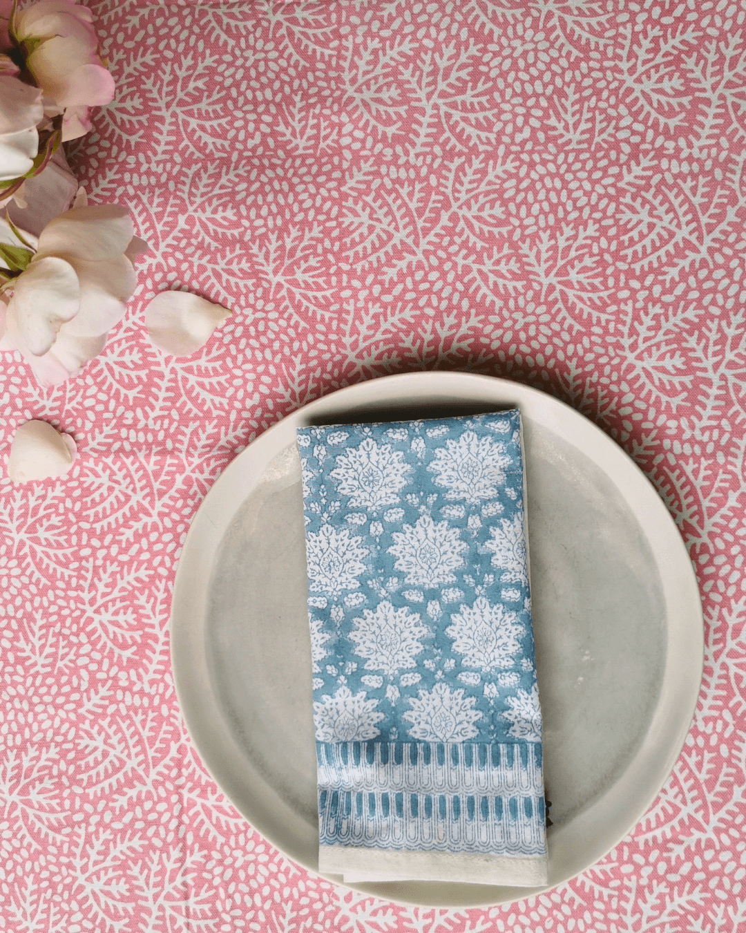 Minerals Hand Blocked Printed Tablecloth | Pink