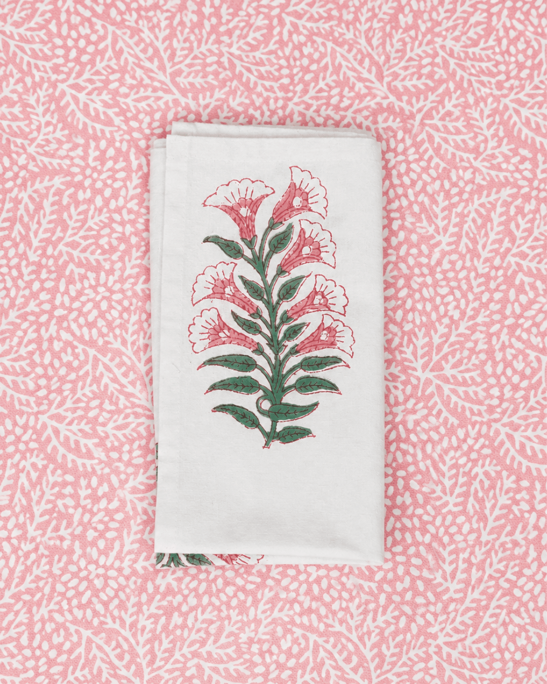 Pink Gladioli Cotton Block Print Napkins | Set of 4