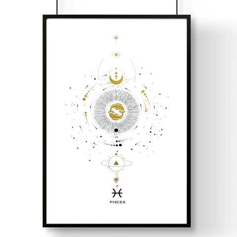 Pisces zodiac sign wall art print